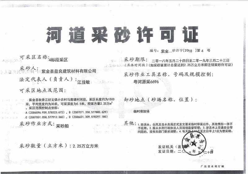 2018年河道采砂许可证